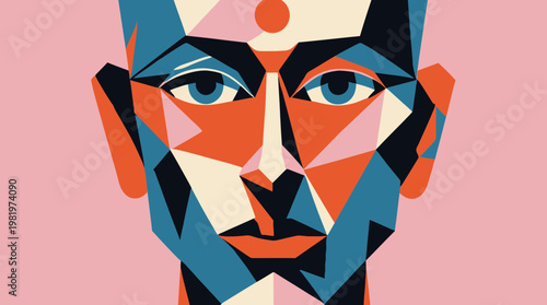 Geometric Male Face Blue Eyes Art Modern Minimalist Digital Vector Art