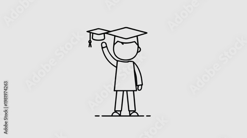 Student in gown tossing cap for degree and school and life and success