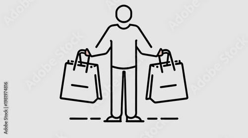 Minimalist Icon of a Person Holding Shopping Bags for Retail Business