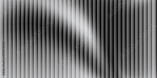Silver reeded glass 3D background. Glassmorphism colorful transparent ribbed glass, vertical stripes texture.
