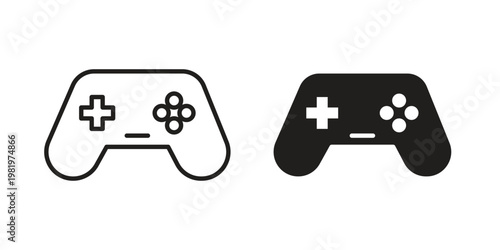 Game controller icon editable vector pack. Black flat and line symbols