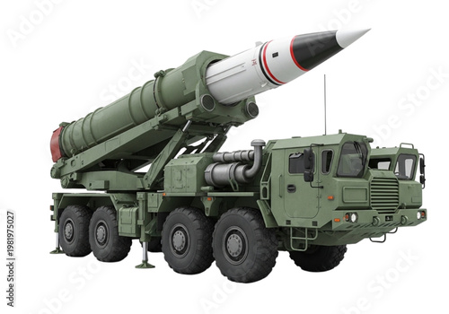 Advanced Mobile Missile Launcher Vehicle Displaying Strategic Ballistic Rocket, Symbolizing Modern Military Defense Technology and Global Security Readiness in Detailed 3D Render