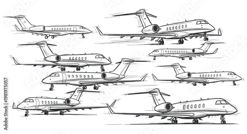 Collection of Private Jets Flying Together - Business Aviation Art