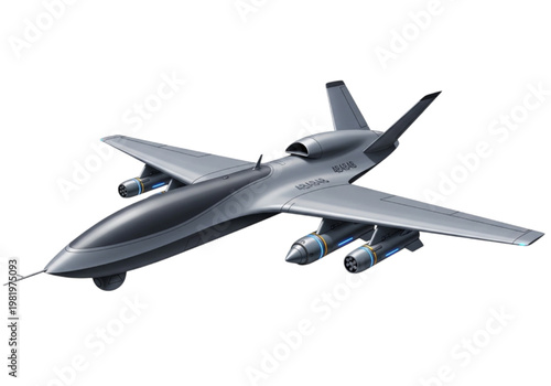 Advanced drone aircraft with missiles, futuristic reconnaissance and combat unmanned aerial vehicle concept