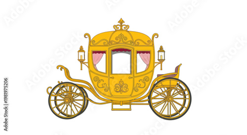 Golden Royal Carriage Fantasy Icon - Cinderella Pumpkin Coach Isolated