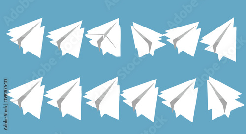 Set of Paper Airplanes in Flight with Different Designs and Angles for Creative and Business Concepts