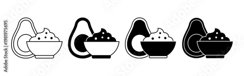 Guacamole avocado dip icon collection for Cinco de Mayo celebration Mexican food and festive themes