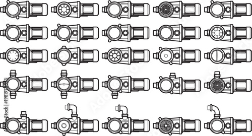 Diverse top-down perspective view of industrial machinery, displaying a range of intricate industrial components.