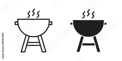 Grill icon editable vector pack. Black flat and line symbols