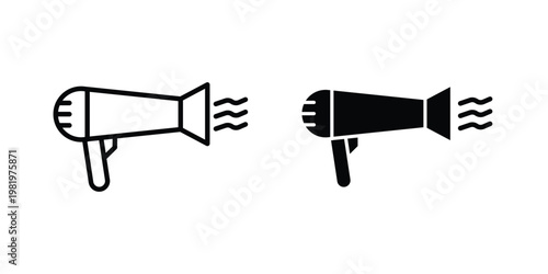 Hair dryer icon editable vector pack. Black flat and line symbols