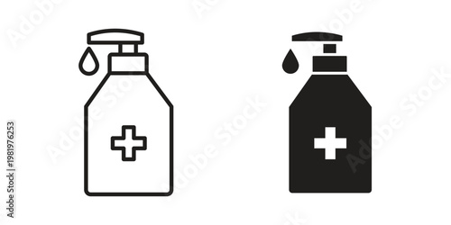 Hand sanitizer icon editable vector pack. Black flat and line symbols