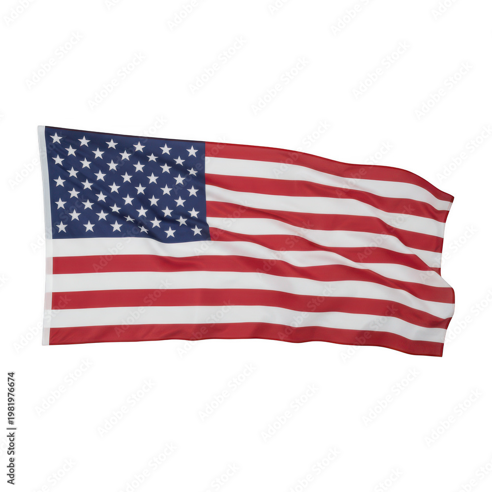 Fototapeta premium Waving american flag with stars and stripes isolated on a transparent background