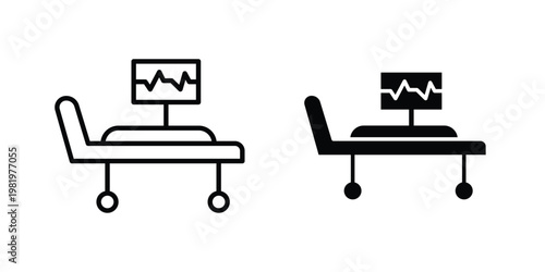 Hospital bed icon editable vector pack. Black flat and line symbols