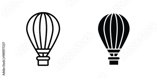 Hot air balloon icon editable vector pack. Black flat and line symbols