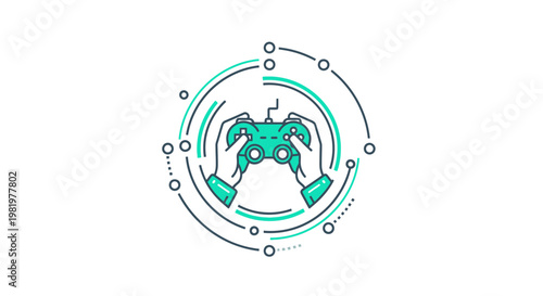 Hands holding a video game controller graphic on white background design