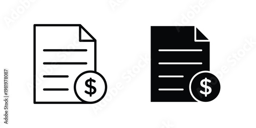 Invoice payment icon editable vector pack. Black flat and line symbols