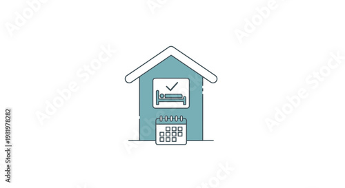 House icon with bed checkmark calendar symbol for accommodation concept