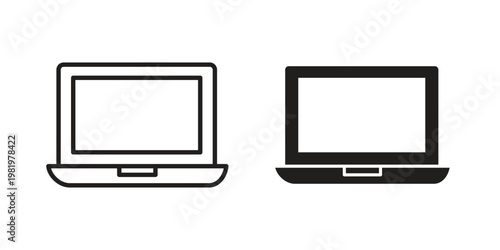 Laptop icon editable vector pack. Black flat and line symbols