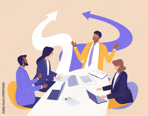  A group of business professionals engaged in conversation and information sharing, representing communication, teamwork, collaboration, networking, and knowledge 