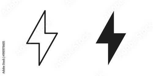 Lightning icon editable vector pack. Black flat and line symbols