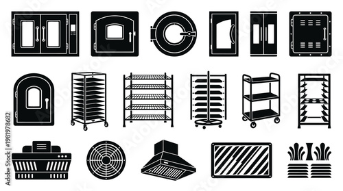 Commercial Bakery Equipment Glyph Icons Set for Food Service Appliances