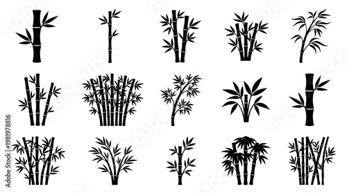 Black and White Bamboo Silhouettes, Nature  Asia Design Elements