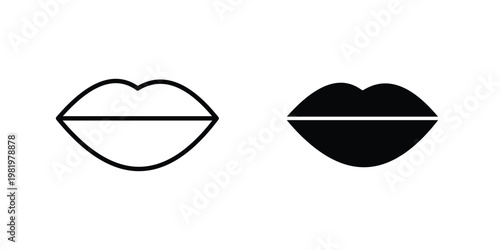 Lips icon editable vector pack. Black flat and line symbols