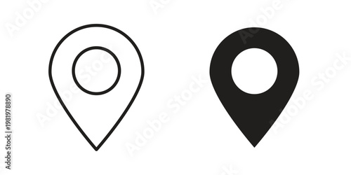 Location icon editable vector pack. Black flat and line symbols