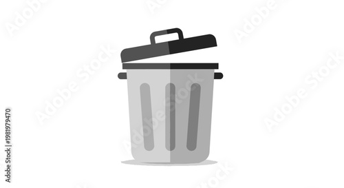 Illustrated gray trash bin with open lid isolated on a white background