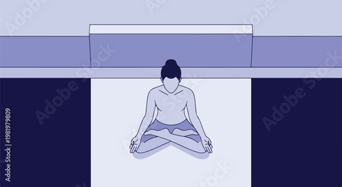 Woman meditating in lotus position on a mat in a room