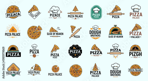 Pizza logos and designs collection for food related business branding