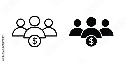 Mutual funds icon editable vector pack. Black flat and line symbols