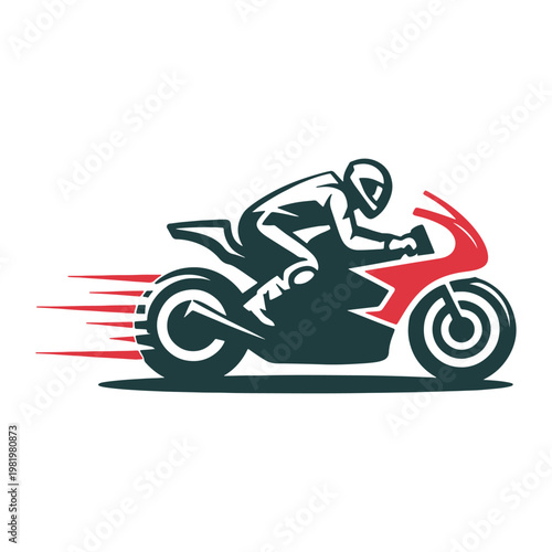 Dynamic depiction of a motorcyclist racing at high speed on a sleek bike