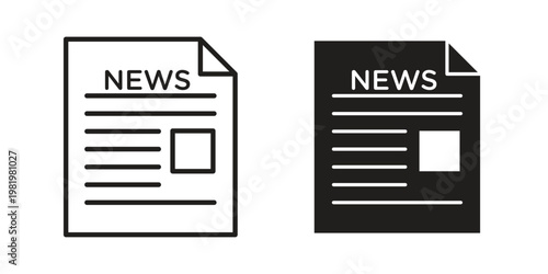 Newspaper icon editable vector pack. Black flat and line symbols