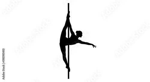 Silhouette of a woman performing a split on a pole, fitness, dance, strength, elegance