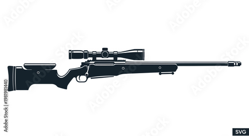 Sniper Rifle with Scope Silhouette, Long Range Precision Weapon