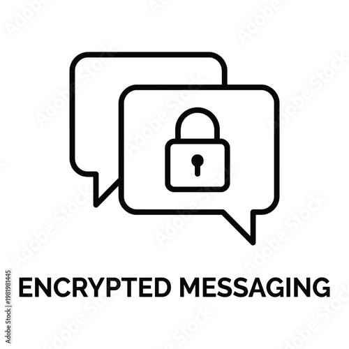 Secure Encrypted Messaging Chat Bubble Icon, Locked Padlock Symbol, Private Conversation, Black Line Style