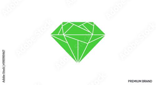 Abstract Green Diamond Gemstone Icon on White Background