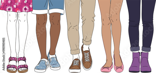 Collection of Different Footwear Styles Featuring Sandals, Sneakers, Flats, and Boots for Fashion, Clothing, and Lifestyle Themes in Digital Design