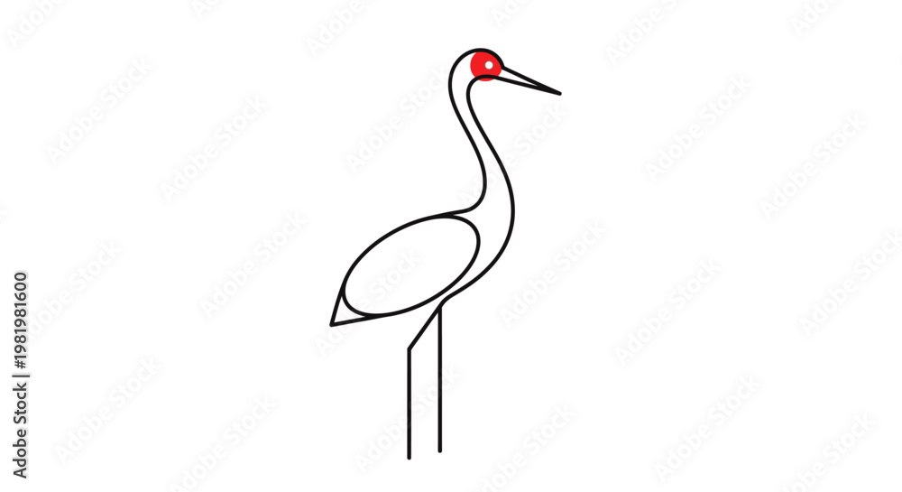 Fototapeta premium Minimalist crane illustration isolated against white background for design