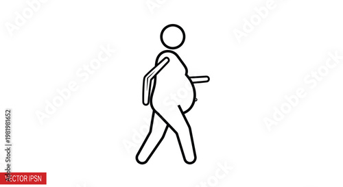 Obese Person Walking Silhouette Icon, Overweight Man, Health Concept