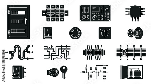 Electrical Components Glyph Icons - Power Distribution and Control Systems