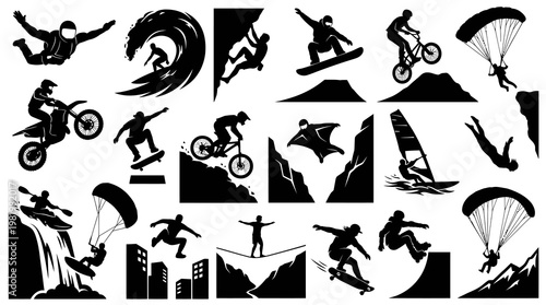 Extreme Sports Icons: Silhouette Action Vector Set