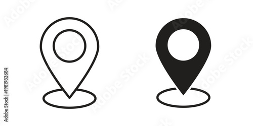 Pin icon editable vector pack. Black flat and line symbols