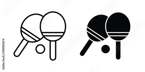 Ping pong icon editable vector pack. Black flat and line symbols