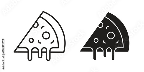 Pizza icon editable vector pack. Black flat and line symbols