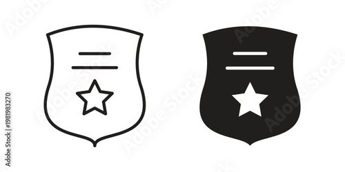 Police badge icon editable vector pack. Black flat and line symbols
