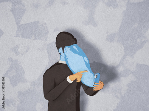 Bilde på lerret Illustration of a man consuming news from smartphone.