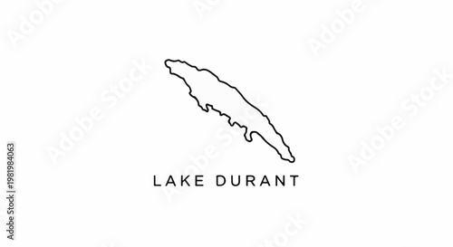 Stylized outline of a lake and text below