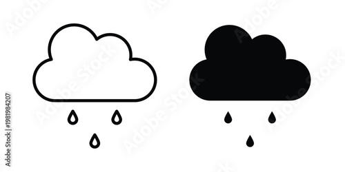 Rain icon editable vector pack. Black flat and line symbols